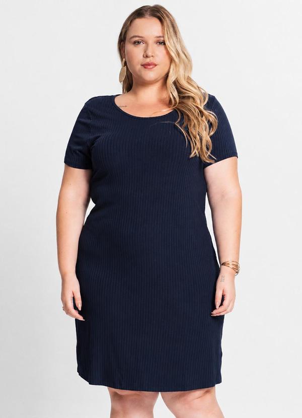 Vestido Feminino em Ribana Plus Size Azul