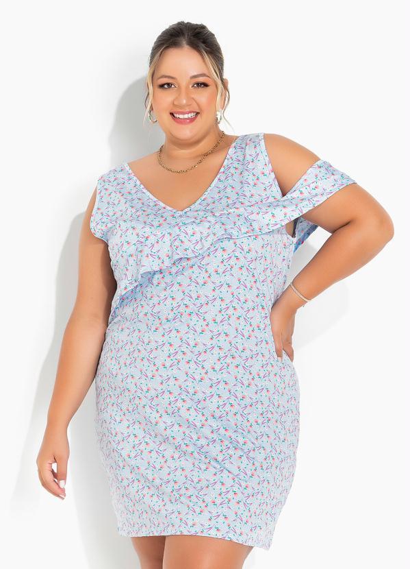 Vestido Floral Azul com Babadinho Plus Size