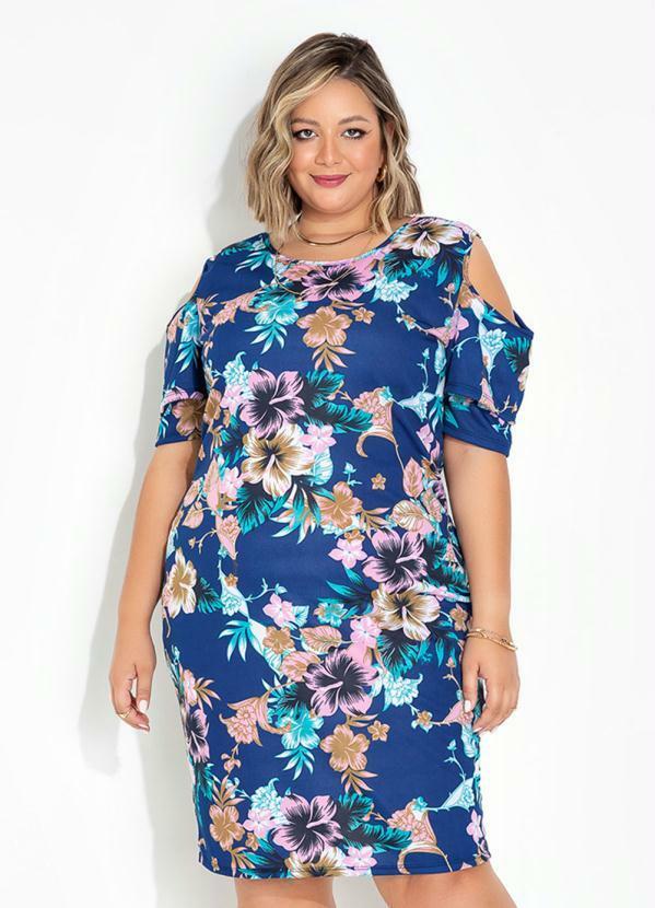 Vestido Floral Azul com Babados Plus Size