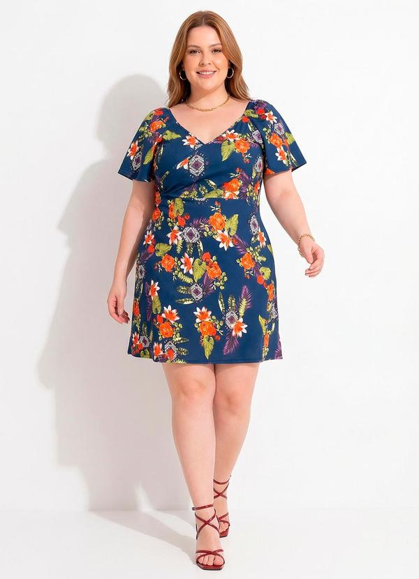 Vestido Floral Azul em Malha