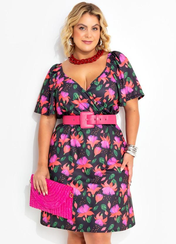 Vestido Floral Exótico em Jersey Acetinado