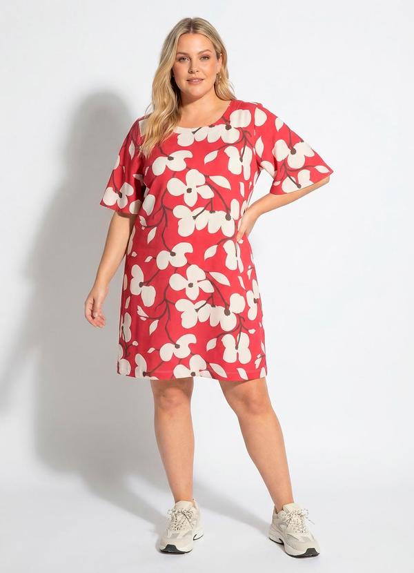 Vestido Floral Vermelho em Malha Fria