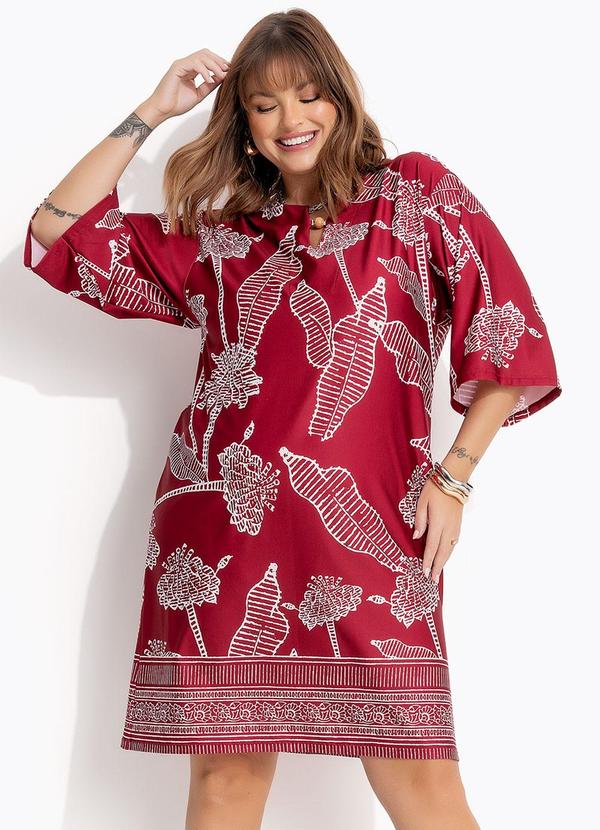 Vestido Folhagem Barrada em Malha Fria