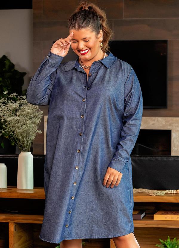 Vestido Jeans Azul Escuro em Liocel