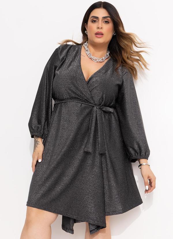 Vestido Kimono Preto em Malha com Lurex