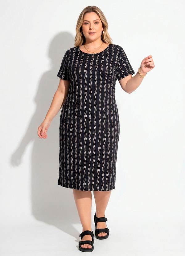 Vestido Listrado Abstrato em Malha