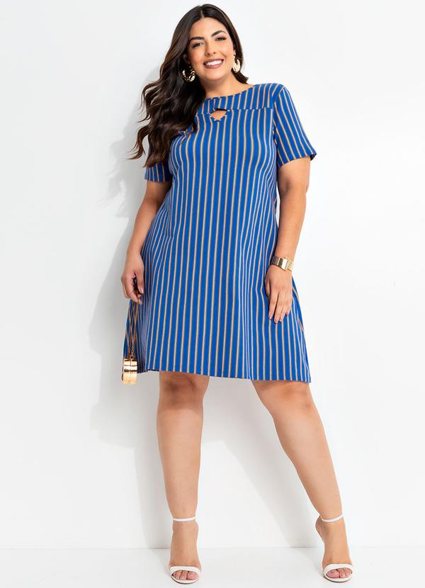 Vestido Listrado Colorido em Malha de Viscose