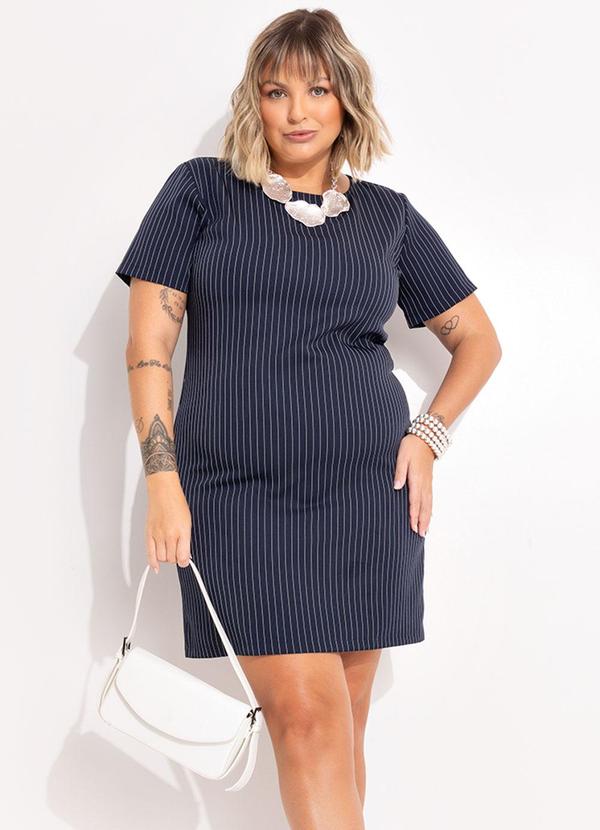 Vestido Listrado Marinho em Alfaiataria Risca de