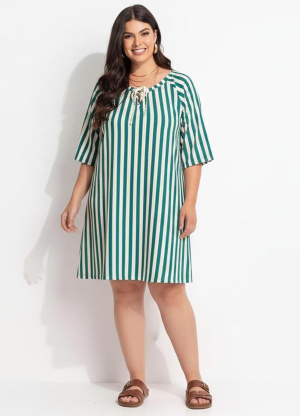 Vestido Listrado Verde em Malha Texturizada