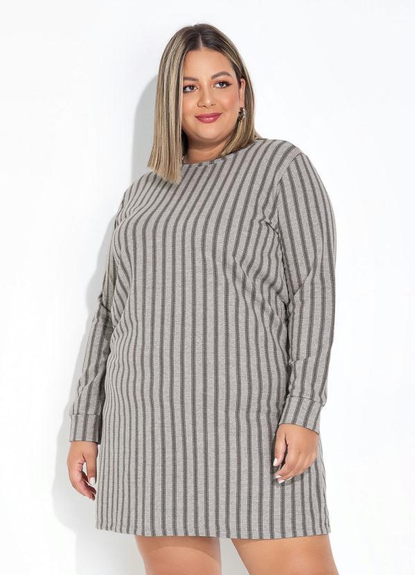 Vestido Listras Mescla com Mangas Size