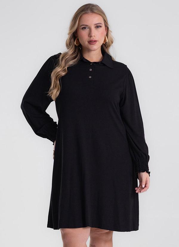 Vestido Manga Longa Evase Plus Size Preto