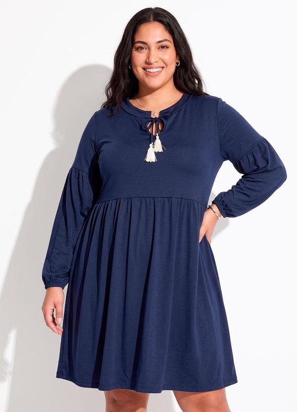 Vestido Marinho Mangas Bufantes Plus Size