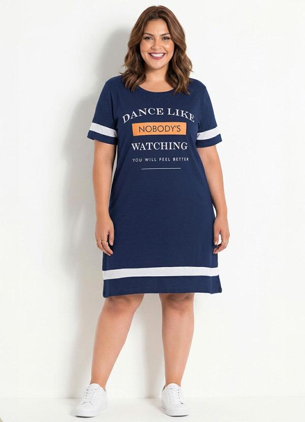 Vestido Marinho Plus Size com Estampa Frontal