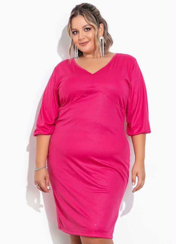Vestido Pink com Brilho Tubinho Plus Size