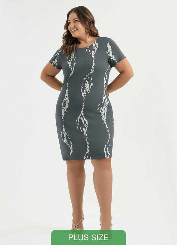Vestido Plus Size Curto Canelado Cinza Escuro