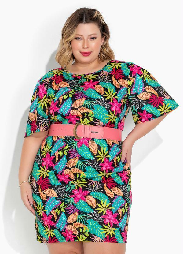 Vestido Tropical com Mangas Amplas Plus Size