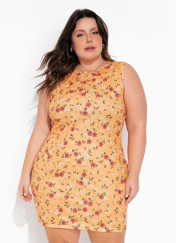 Vestido Tubinho Floral Amarelo Plus Size