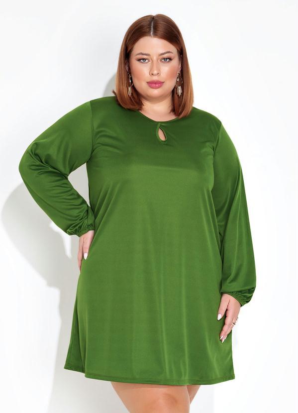 Vestido Verde com Mangas Bufantes Plus Size