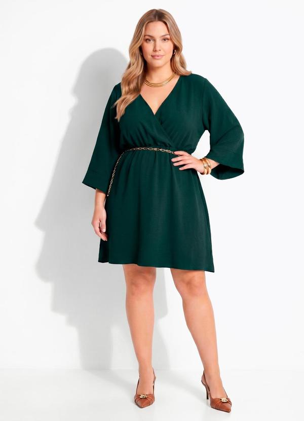 Vestido Verde Escuro em Crepe Plano