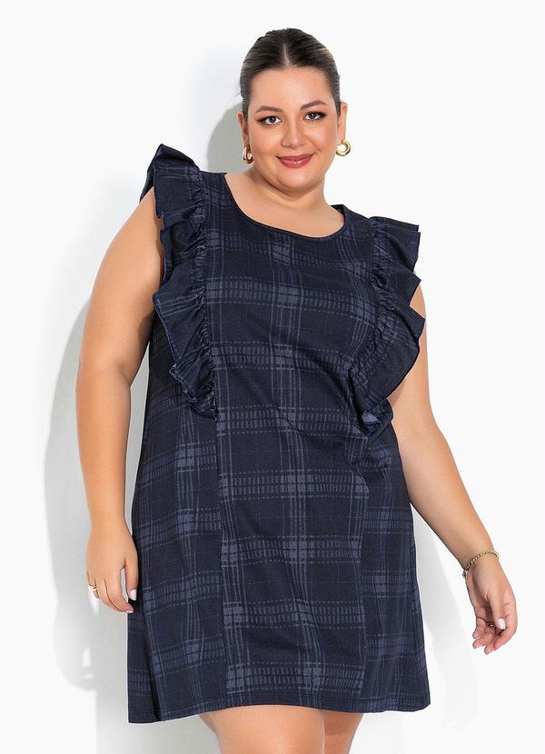 Vestido Xadrez Azul com Babados Plus Size