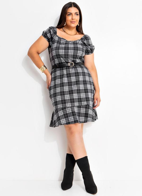 Vestido Xadrez Cinza em Malha