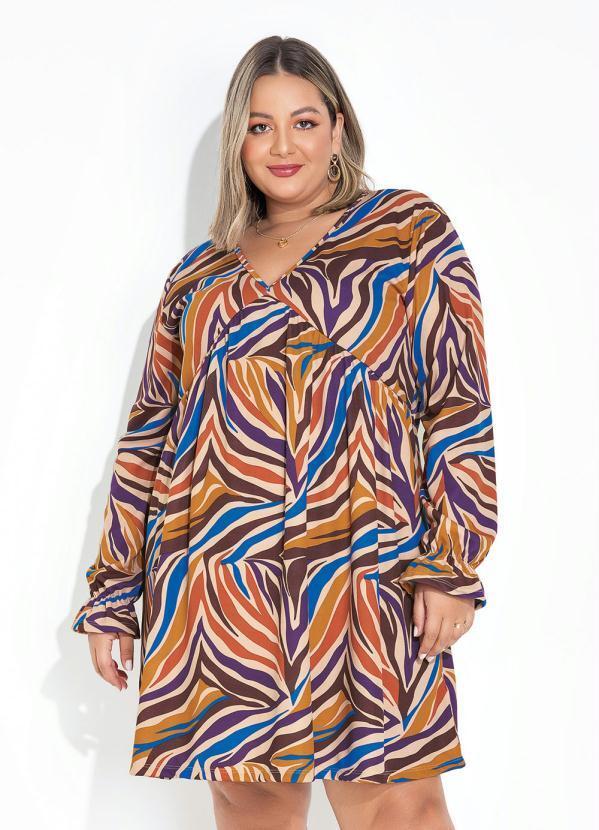 Vestido Zebra Bege com Babado Plus Size