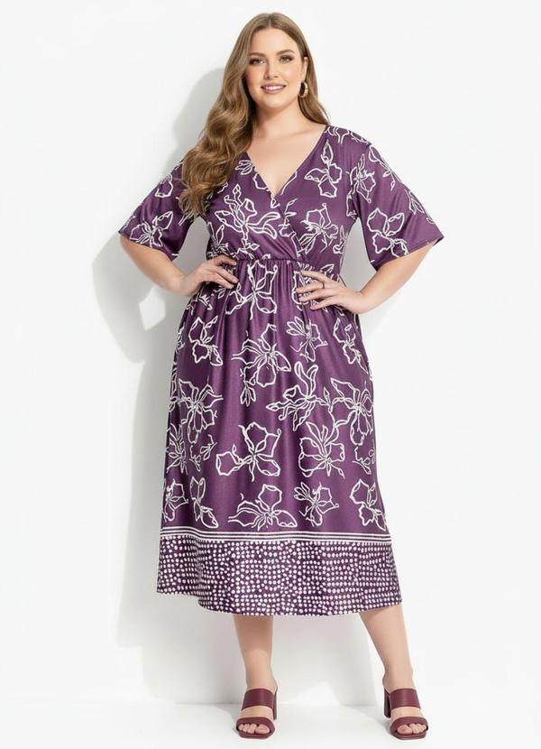 Vestido Barrado Roxo em Malha