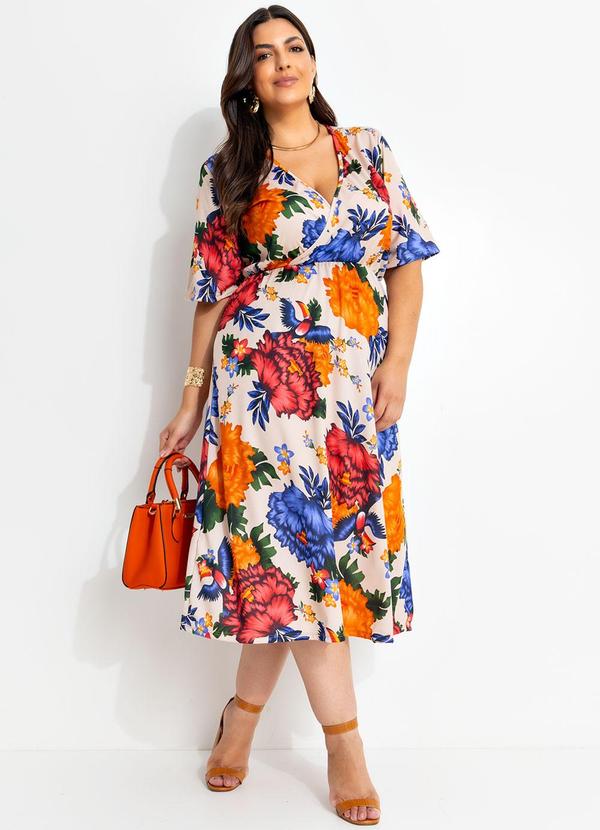 Vestido Floral Nude em Malha