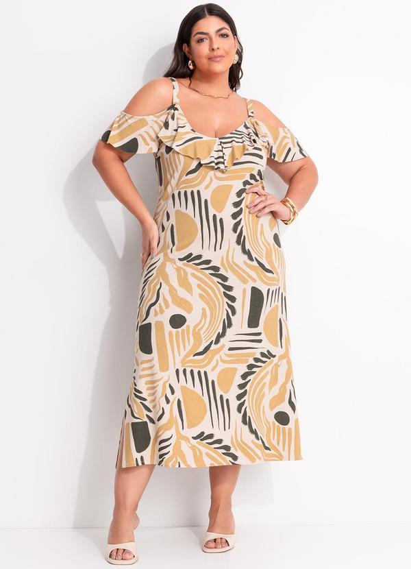 Vestido Abstrato Bege em Malha de Viscose