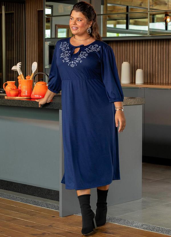 Vestido Azul Marinho em Poliviscose