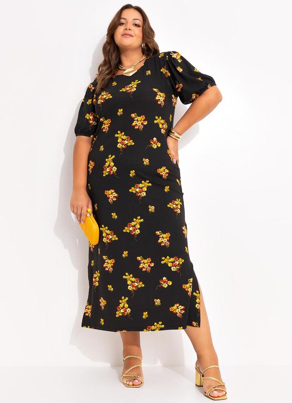 Vestido Buquê de Flores em Malha de Viscose