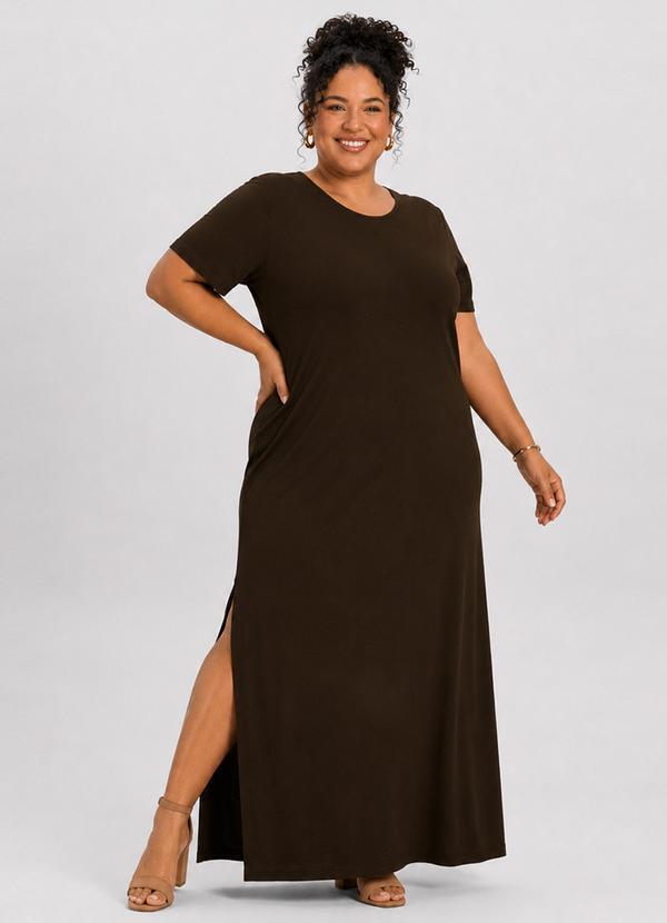 Vestido Feminino Midi Plus Size Marrom