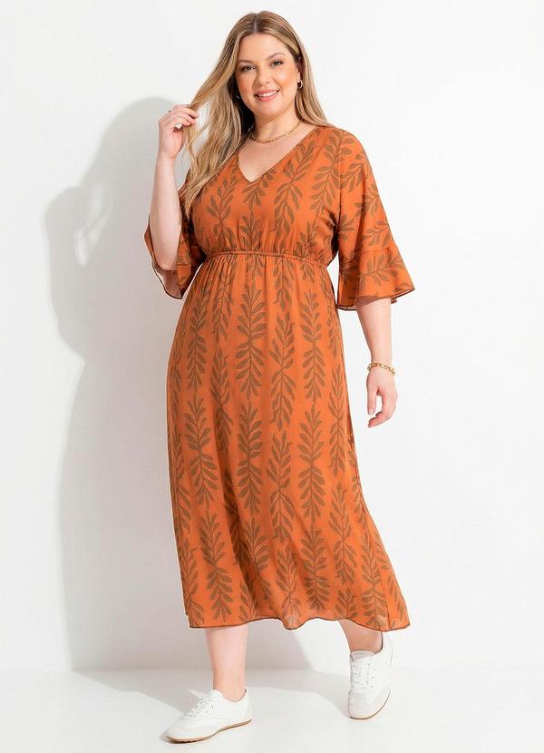 Vestido Folagem Telha em Malha Fria