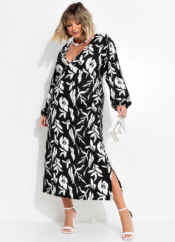 Vestido Folhagem Dark em Malha de Viscose