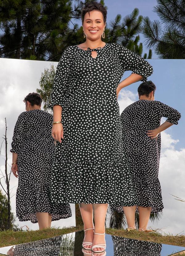 Vestido Geométrico Preto em Malha