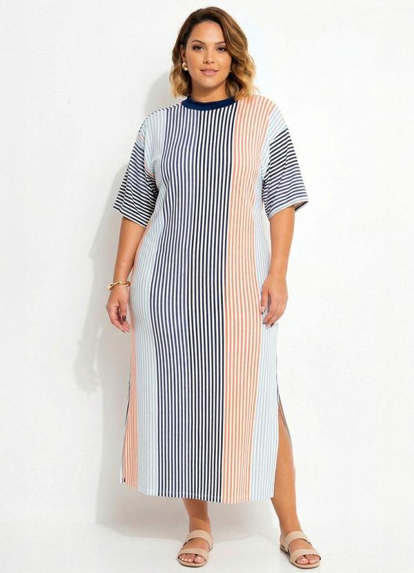 Vestido Listrado Colorido em Malha de Viscose