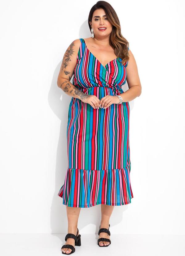 Vestido Listrado Colorido em Malha