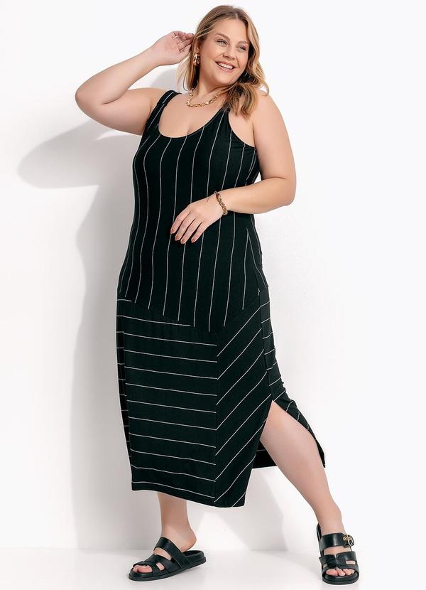 Vestido Listrado Preto e Branco em Malha de Visc