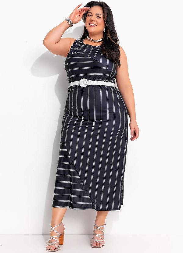 Vestido Listras em Jersey Acetinado