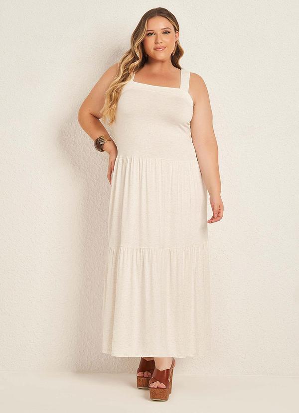 Vestido Longo com Alças e Babados Branco