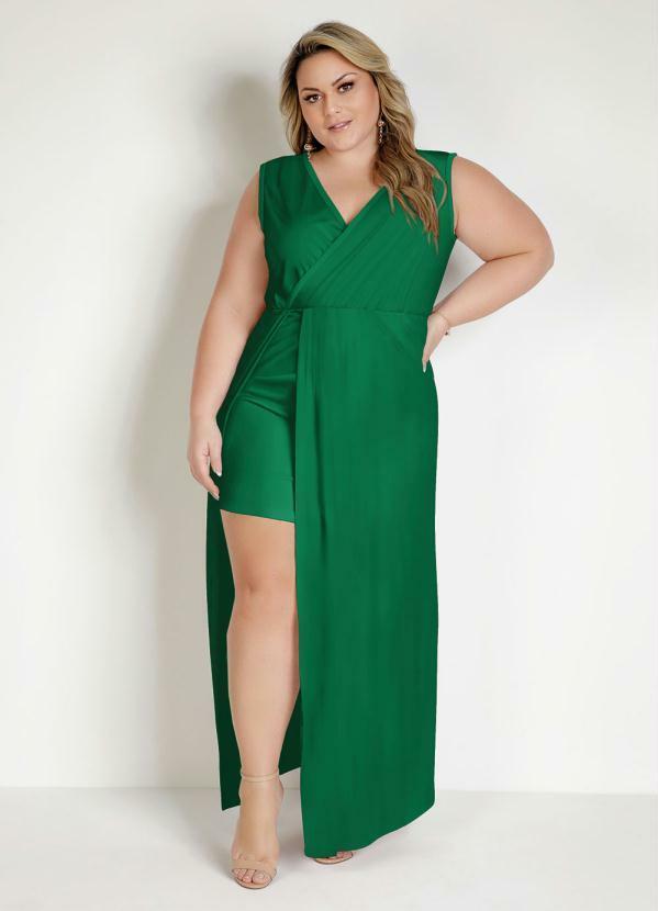 Vestido Longo Verde Transpassado Plus Size