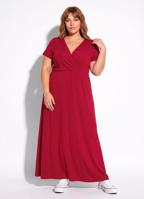 Vestido Longo Vermelho Transpassado Plus Size