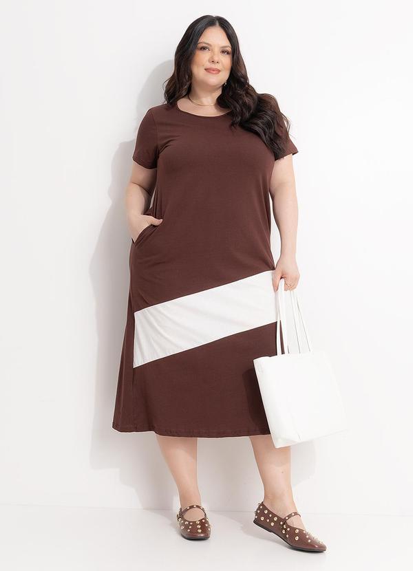 Vestido Marrom e Off em Algodão