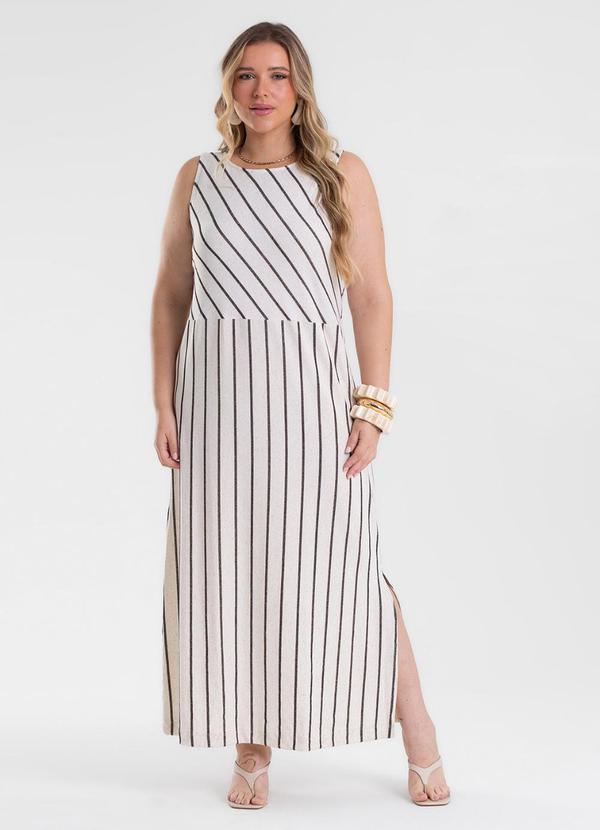 Vestido Midi Viscolinho Listras Preto