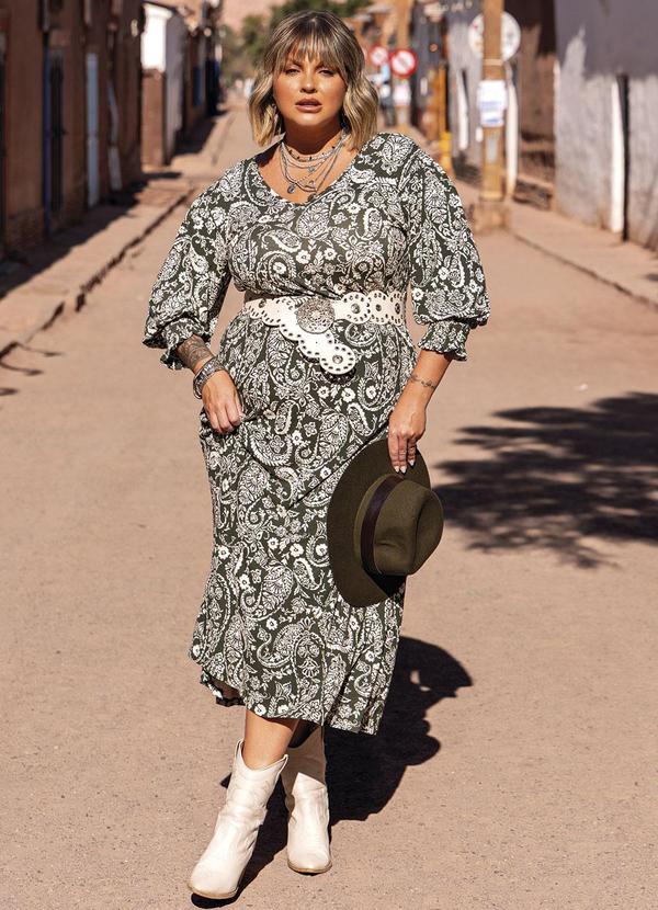Vestido Paisley em Malha de Viscose