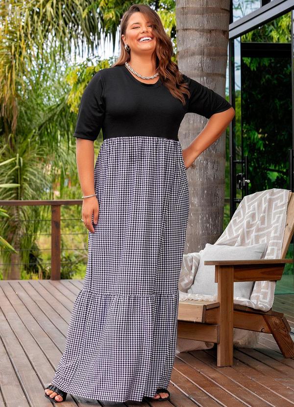 Vestido Pied de Poule em Malha Crepe