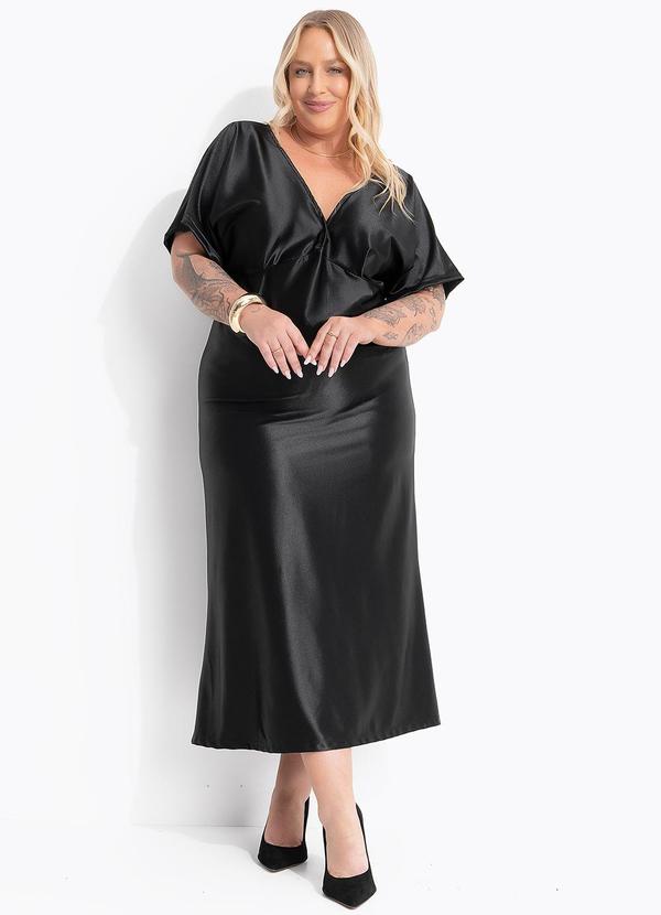 Vestido Preto em Malha Acetinada Encorpada