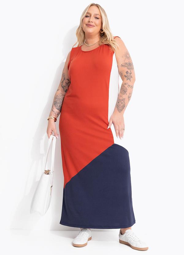 Vestido Tricolor em Malha Suede