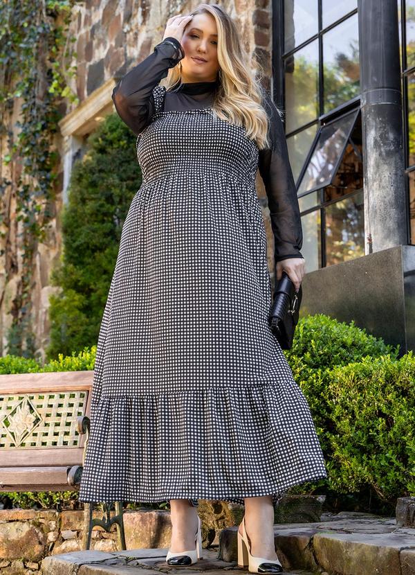 Vestido Xadrez Preto e Branco em Malha