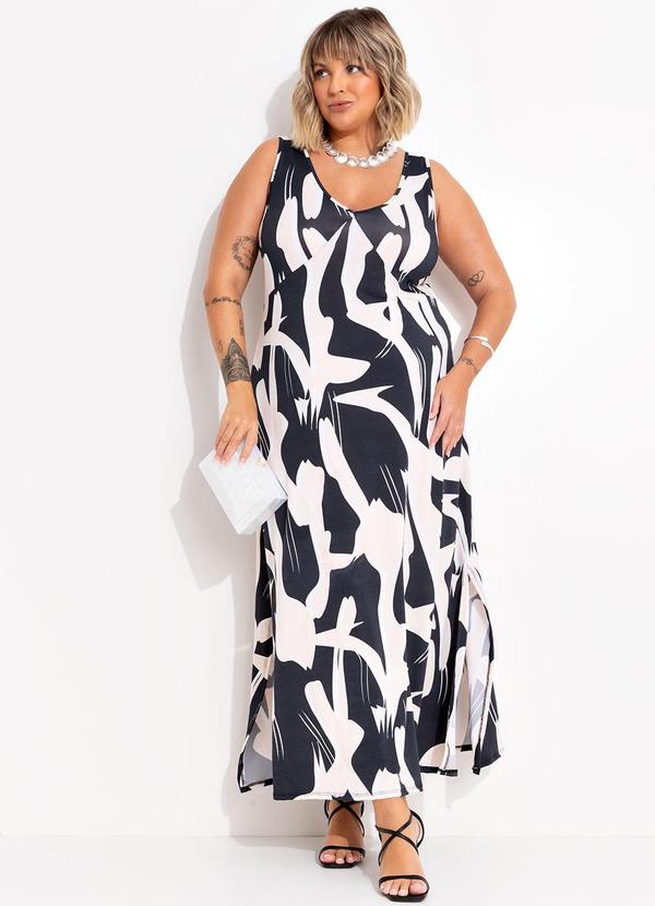 Vestido Abstrata em Malha com Elastano